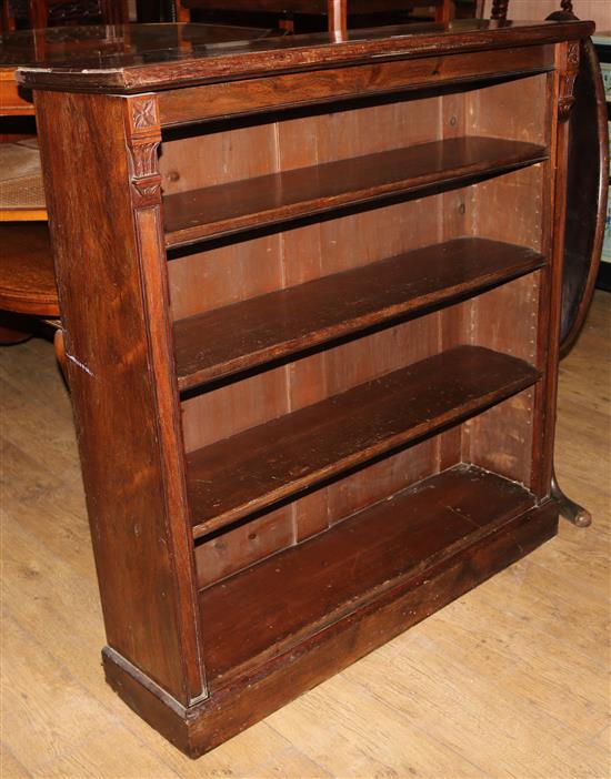 An Edwardian rosewood open bookcase, W.107cm